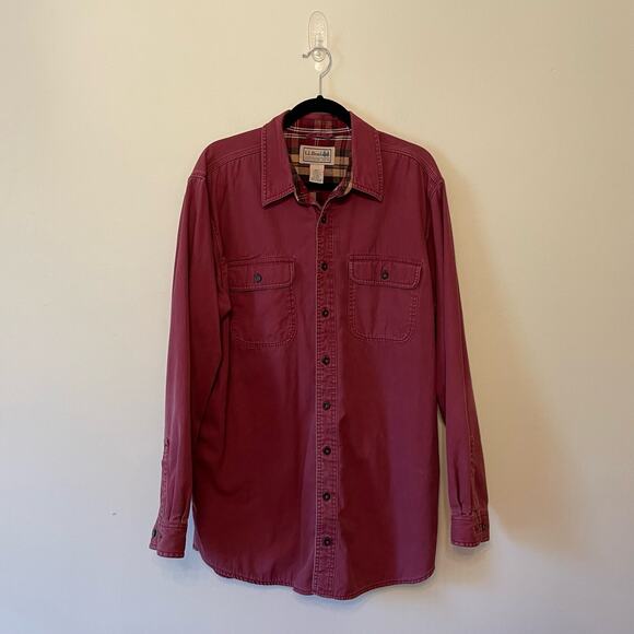 Y2K L.L. Bean L-Tall burgundy long sleeve casual button down t-shirt outdoor - Picture 1 of 7